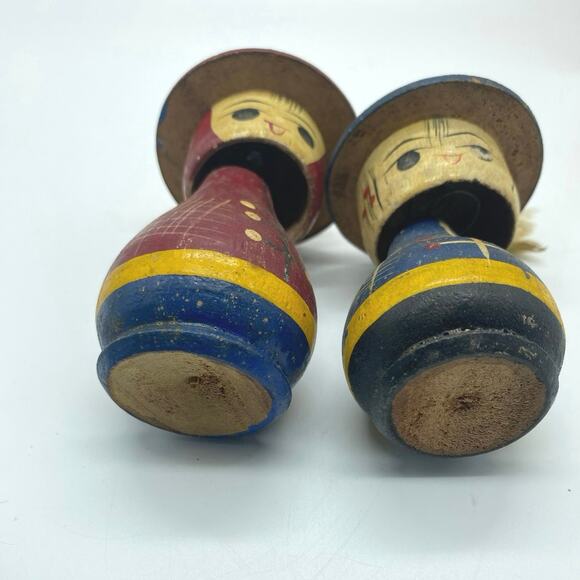 PairVintage 50s Mid‎ Century MCM WOODEN KOKESHI BOBBLEHEAD Dolls Figurine JAPAN - Picture 6 of 6
